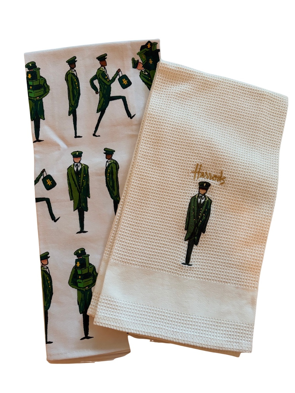 Harrods Cream and Green Soldier Cotton Kitchen Towels (Pair)